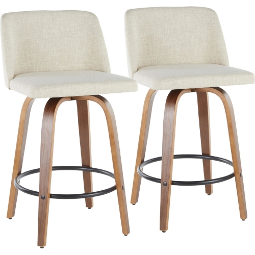 Toriano 26" Counter Stool in Cream Fabric & Walnut Finish (Set of 2)